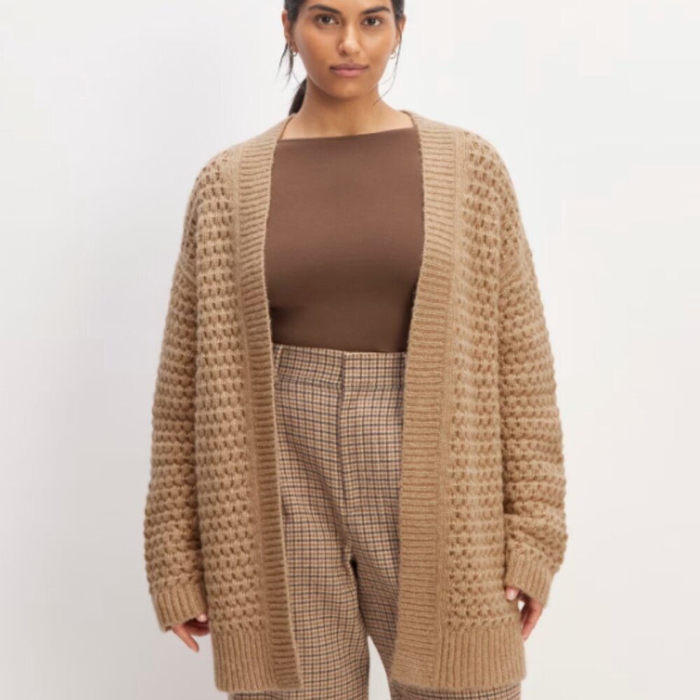 Everlane The Cloud Oversized Textured Cardigan Tigers Eye Brown